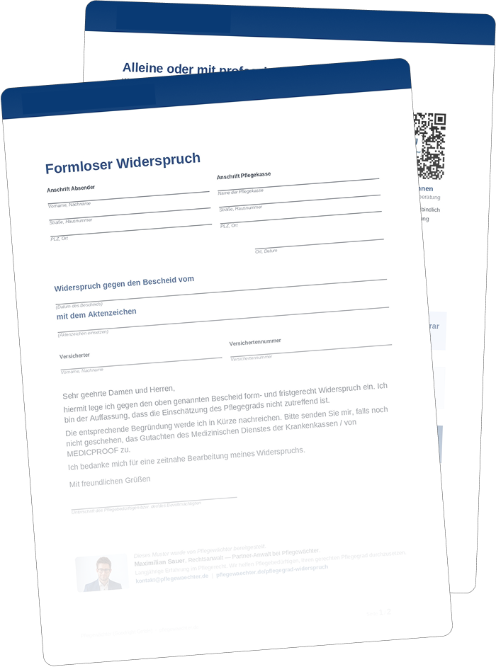 Musterbrief: Widerspruch gegen Pflegegrad